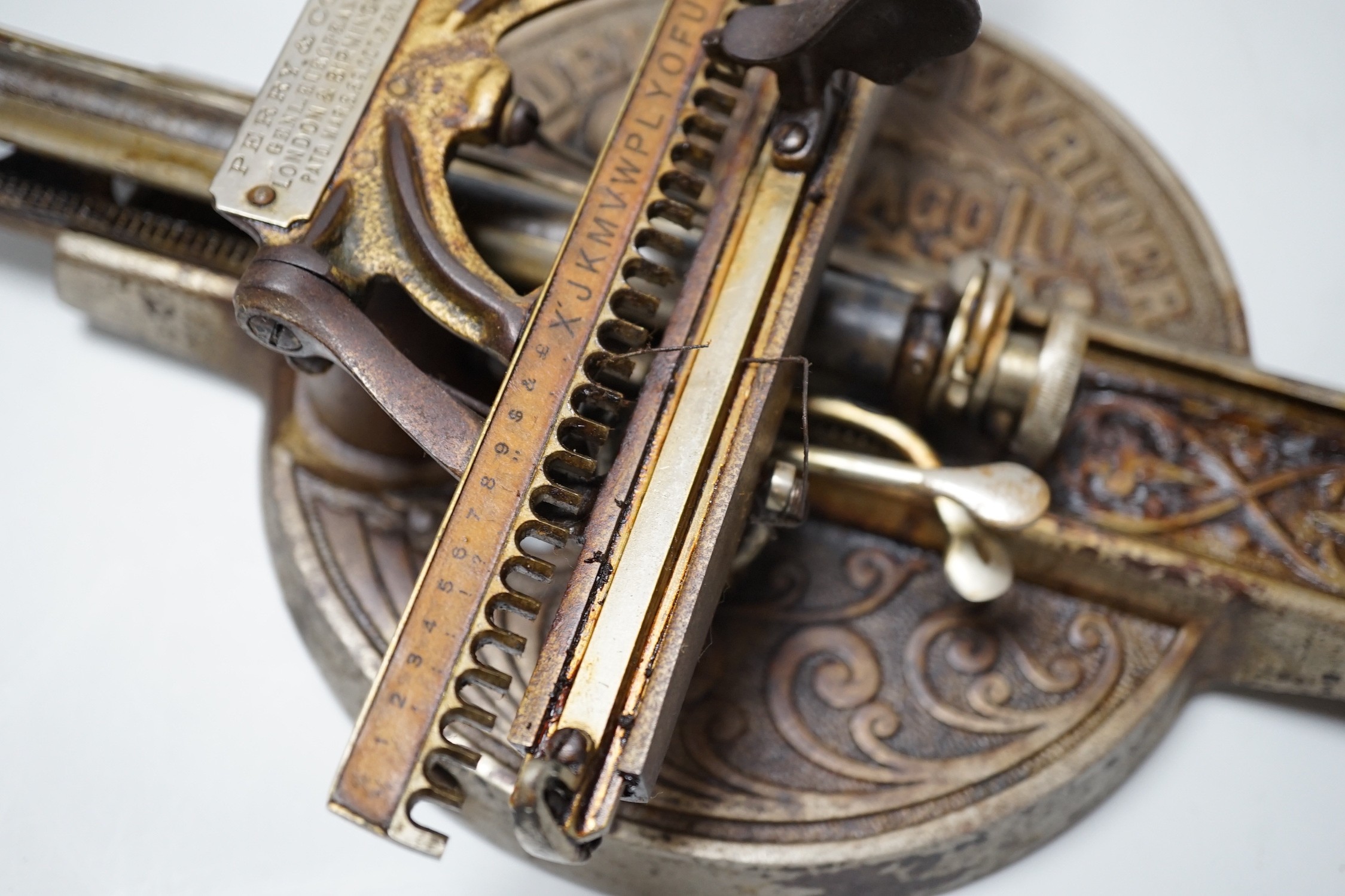 A late 19th century Odell Index typewriter, retailed by Perry & Co.